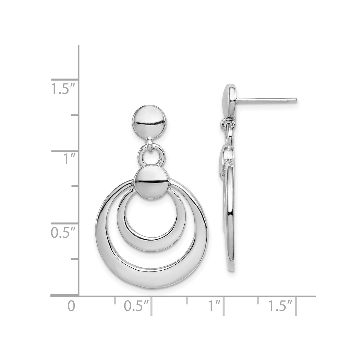 Sterling Silver Dangle Earrings with Triple Hoop Design, Lightweight Modern Style for Women