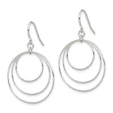 Sterling Silver Dangle Earrings with Triple Open Circles, Minimalist Geometric Design for Women