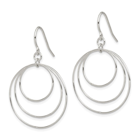 Sterling Silver Dangle Earrings with Triple Open Circles, Minimalist Geometric Design for Women
