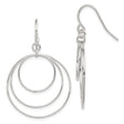 Sterling Silver Dangle Earrings with Triple Open Circles, Minimalist Geometric Design for Women