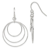 Sterling Silver Dangle Earrings with Triple Open Circles, Minimalist Geometric Design for Women