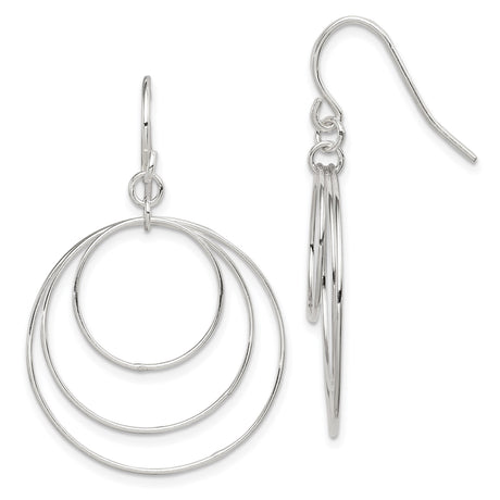 Sterling Silver Dangle Earrings with Triple Open Circles, Minimalist Geometric Design for Women
