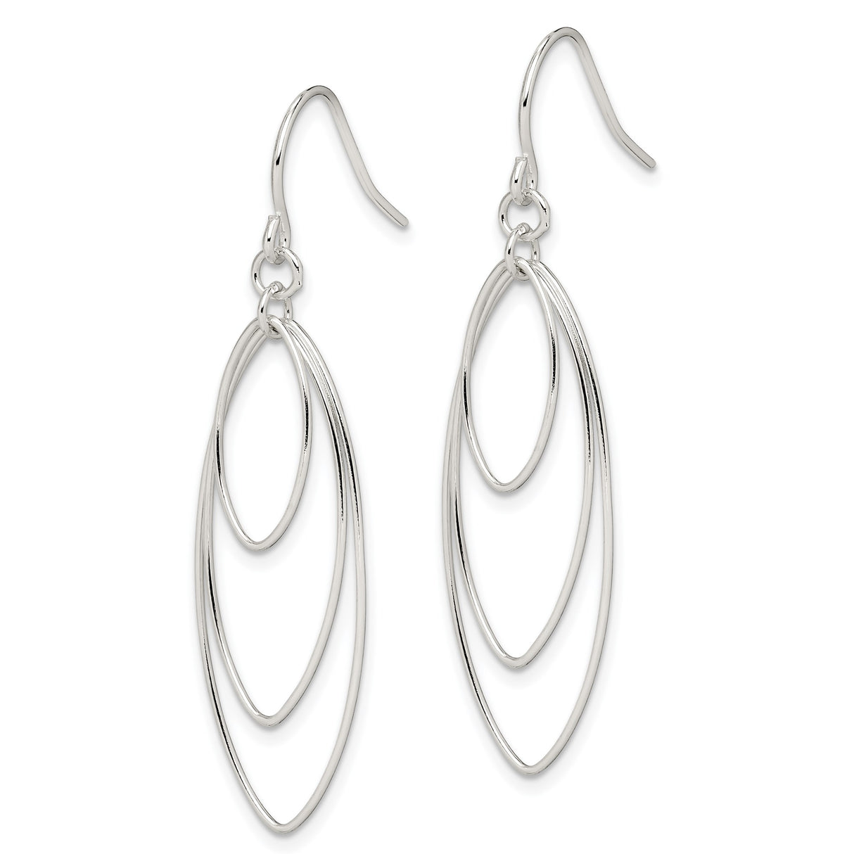 Sterling Silver Triple Marquise Dangle Earrings, Lightweight Open Hoop Design