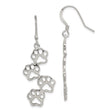 Sterling Silver Dangle Earrings with Openwork Paw Print Charms, Animal Lover Jewelry for Women