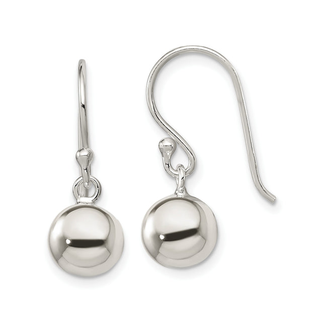 Sterling Silver Dangle Ball Earrings, Minimalist Hook Design, Lightweight Modern Style