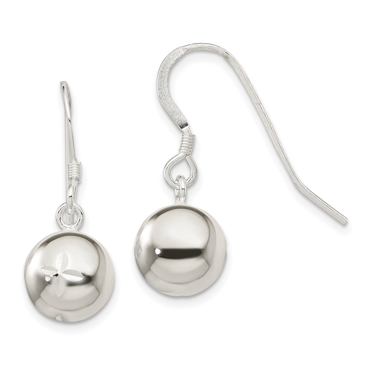 Sterling Silver Drop Earrings with 10mm Round Ball Charm and Star Cutout Detailing