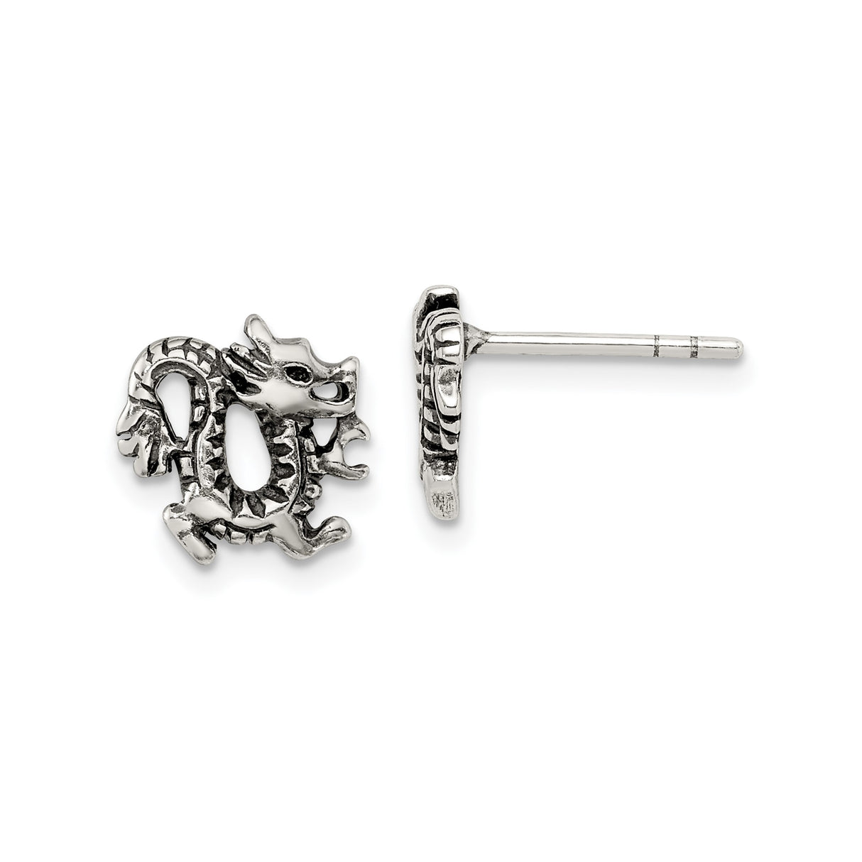 Sterling Silver Dragon Stud Earrings with Intricate Chinese Mythical Design, Unisex