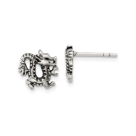 Sterling Silver Dragon Stud Earrings with Intricate Chinese Mythical Design, Unisex