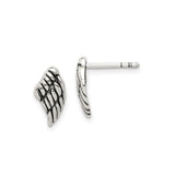 Sterling Silver Angel Wing Stud Earrings with Feather Detail Engraving, Spiritual Remembrance Jewelry