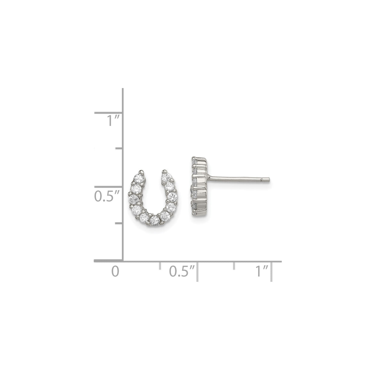 Sterling Silver Horseshoe Stud Earrings with Cubic Zirconia, Western Style for Women