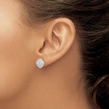 Sterling Silver Cushion Stud Earrings with Cubic Zirconia Cluster and Rope Border Design