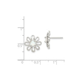 Sterling Silver Flower Stud Earrings with Created Opal Center and Open Petal Design