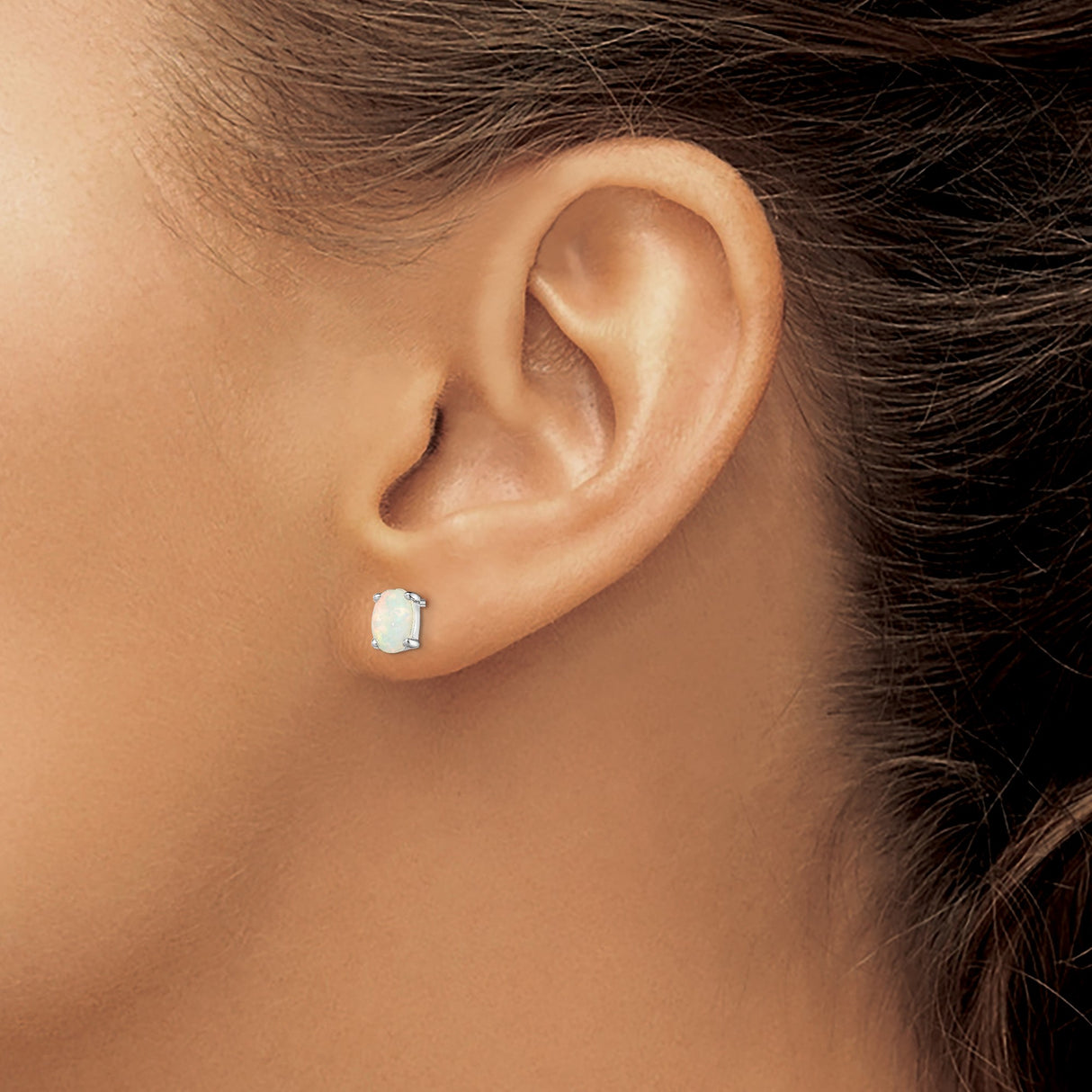 Sterling Silver Opal Stud Earrings, Oval Prong-Set Gemstone, Minimalist Post Back Design
