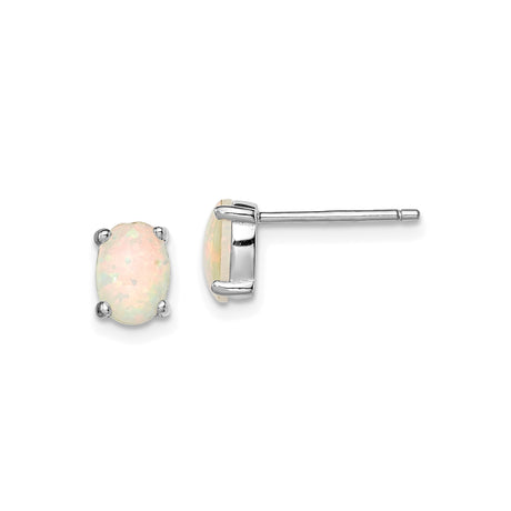 Sterling Silver Opal Stud Earrings, Oval Prong-Set Gemstone, Minimalist Post Back Design