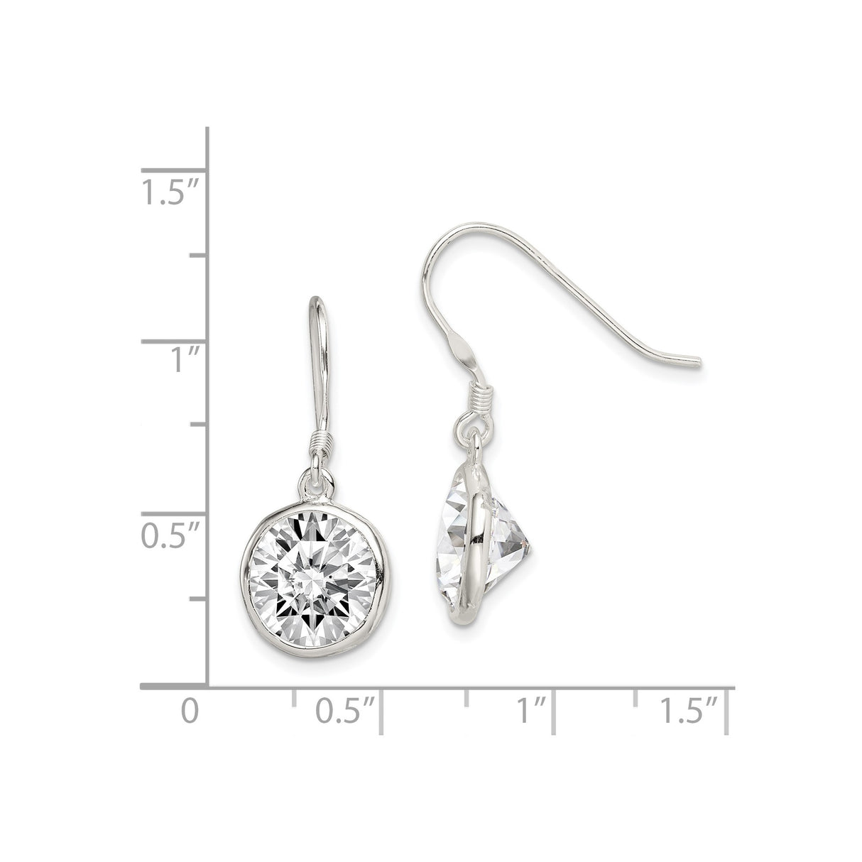 Sterling Silver Dangle Earrings with Cubic Zirconia, Bezel Setting, Minimalist Drop Style