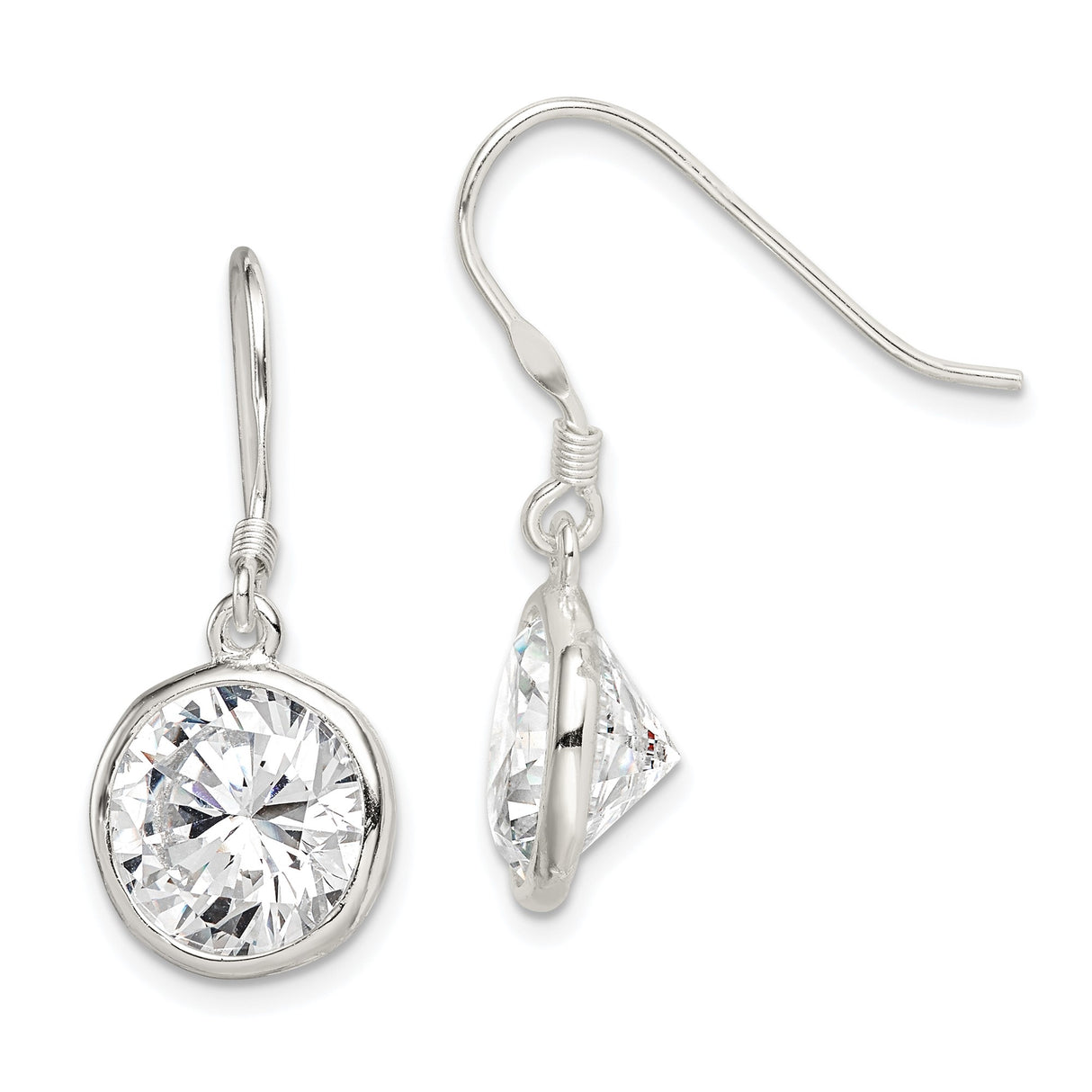 Sterling Silver Dangle Earrings with Cubic Zirconia, Bezel Setting, Minimalist Drop Style