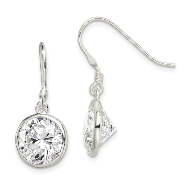 Sterling Silver Dangle Earrings with Cubic Zirconia, Bezel Setting, Minimalist Drop Style