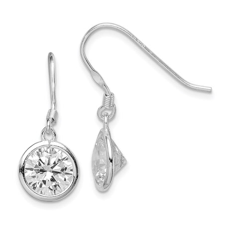Sterling Silver Drop Earrings with Bezel Set Round Cubic Zirconia, Classic Dangle Design for Women