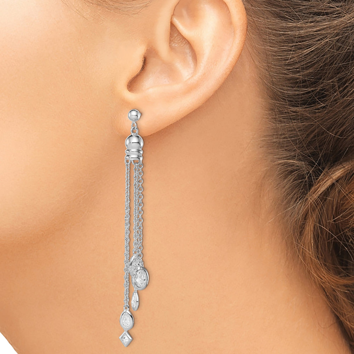 Sterling Silver Dangle Earrings with Teardrop, Oval, and Square Cubic Zirconia Gems