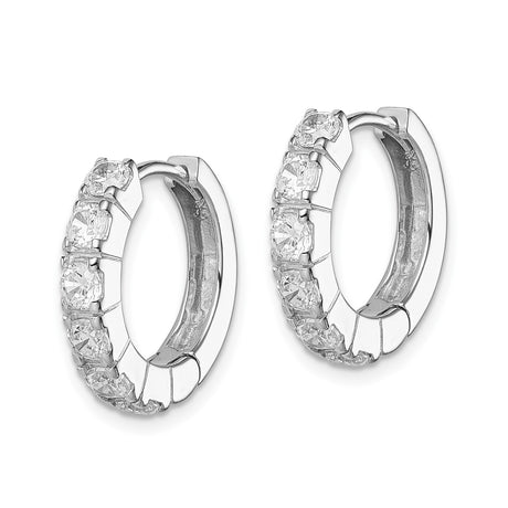 Sterling Silver Hoop Earrings with Channel Set Round Cubic Zirconia, Lightweight Hinged Style