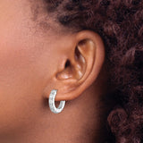 Sterling Silver Hoop Earrings with Channel Set Round Cubic Zirconia, Lightweight Hinged Style