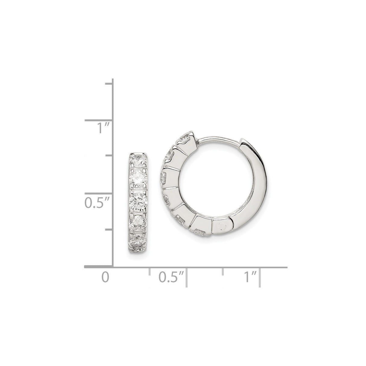 Sterling Silver Hoop Earrings with Channel Set Round Cubic Zirconia, Lightweight Hinged Style