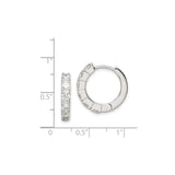 Sterling Silver Hoop Earrings with Channel Set Round Cubic Zirconia, Lightweight Hinged Style