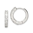 Sterling Silver Hoop Earrings with Channel Set Round Cubic Zirconia, Lightweight Hinged Style
