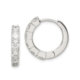 Sterling Silver Hoop Earrings with Channel Set Round Cubic Zirconia, Lightweight Hinged Style