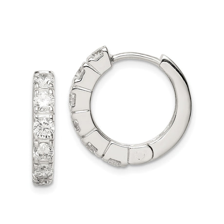 Sterling Silver Hoop Earrings with Channel Set Round Cubic Zirconia, Lightweight Hinged Style