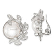 Sterling Silver Clip-On Earrings with Simulated Pearl and Cubic Zirconia, Leaf Design, Vintage Bridal Style
