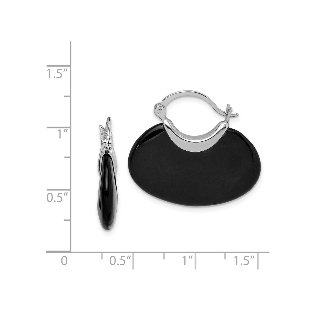 Sterling Silver Teardrop Hoop Earrings with Black Onyx, Modern Minimalist Drop Design