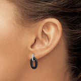 Sterling Silver Dangle Earrings with Cubic Zirconia and Black Onyx Oval Links, Modern Minimalist Design