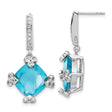 Sterling Silver Dangle Earrings with Cushion Cut Blue Cubic Zirconia in Clover Design