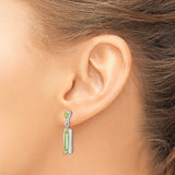 Sterling Silver Drop Earrings with Baguette Cut Peridot, Heart Accents, Cubic Zirconia