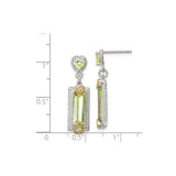 Sterling Silver Drop Earrings with Baguette Cut Peridot, Heart Accents, Cubic Zirconia