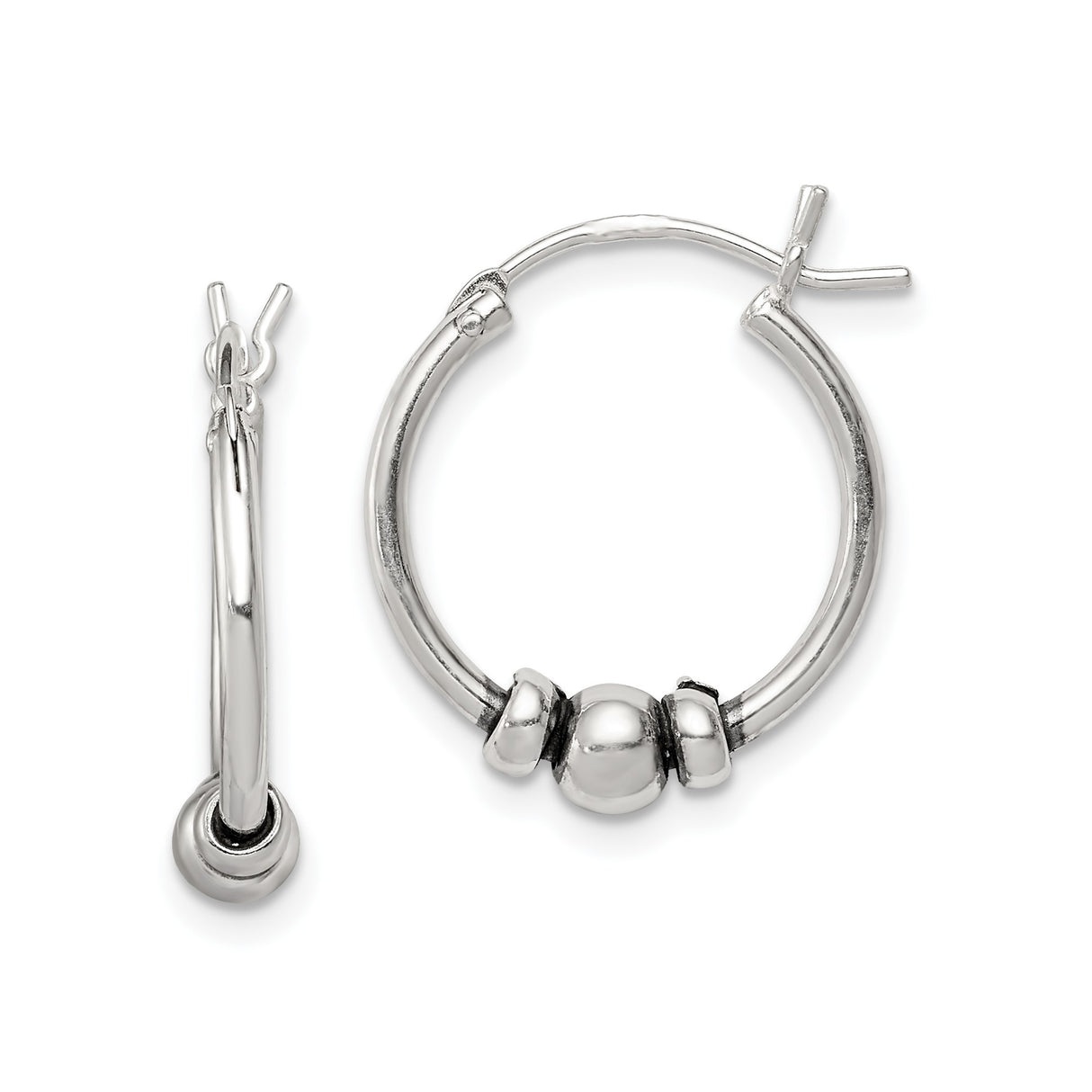 Sterling Silver Hoop Earrings with Beaded Accents, Lightweight Bali Style, Boho Tribal Design