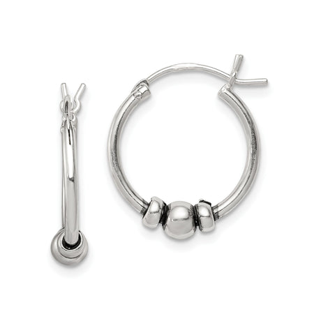 Sterling Silver Hoop Earrings with Beaded Accents, Lightweight Bali Style, Boho Tribal Design