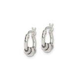 Sterling Silver Hoop Earrings with Three Bead Design, Latch-Back, Minimalist Style