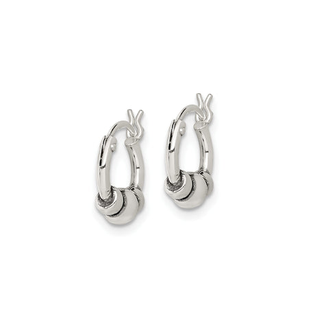 Sterling Silver Hoop Earrings with Three Bead Design, Latch-Back, Minimalist Style
