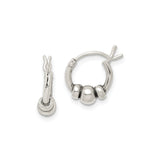 Sterling Silver Hoop Earrings with Three Bead Design, Latch-Back, Minimalist Style