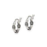 Sterling Silver Hoop Earrings with Wrapped Coil Detailing, Oxidized Bali Tribal Style