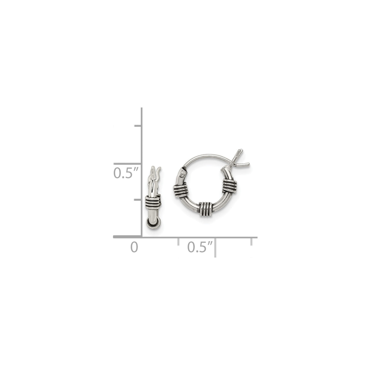 Sterling Silver Hoop Earrings with Wrapped Coil Detailing, Oxidized Bali Tribal Style