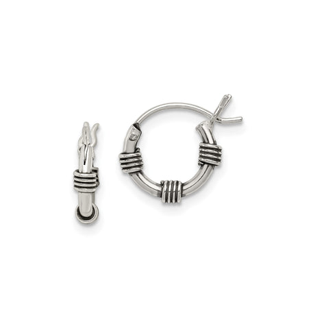 Sterling Silver Hoop Earrings with Wrapped Coil Detailing, Oxidized Bali Tribal Style