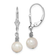 Sterling Silver Drop Earrings with White Freshwater Pearls, Beaded Accents, Leverback Closure