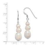Sterling Silver Dangle Earrings with Graduated Freshwater Cultured Pearls, Long Drop Design