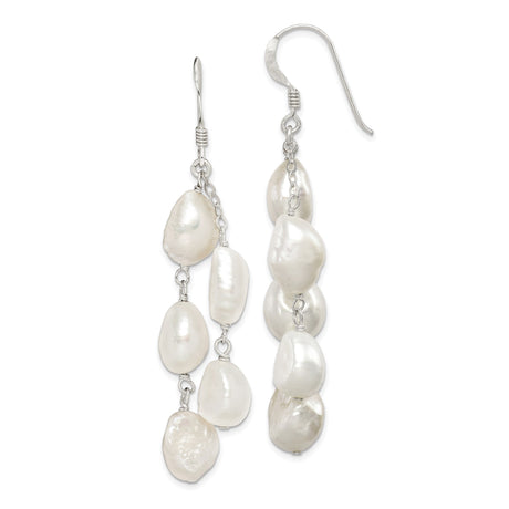 Sterling Silver Dangle Earrings with Freshwater Baroque Pearls, Long Drop Design for Women