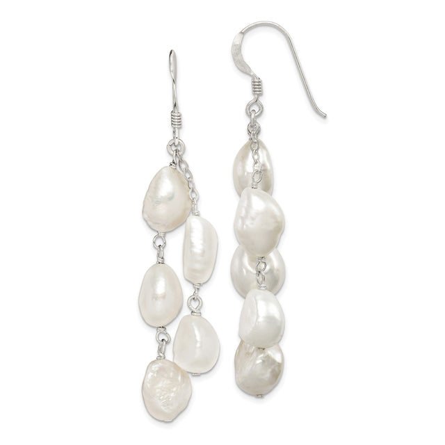 Sterling Silver Dangle Earrings with Freshwater Baroque Pearls, Long Drop Design for Women