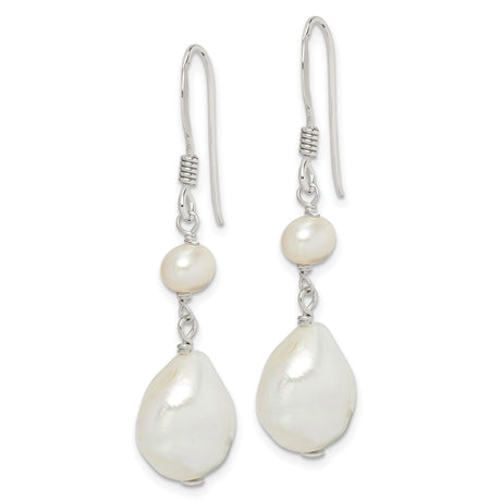 Sterling Silver Dangle Earrings with Baroque Freshwater Pearls, Boho Artisan Style