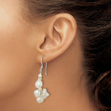 Sterling Silver Dangle Earrings with White Freshwater Pearls and Crystal Beads, Romantic Drop Style